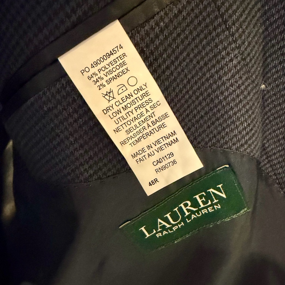 Lauren by Ralph Lauren Houndstooth Navy Blue Blazer Men’s size 48R - Picture 3 of 4